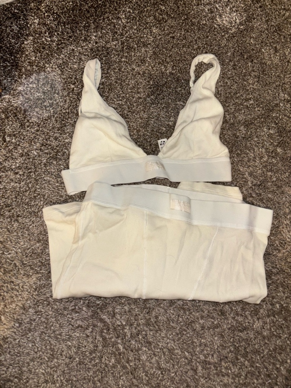 SKIMS Cream Ribbed Triangle Bralette & High-Waist Brief Set